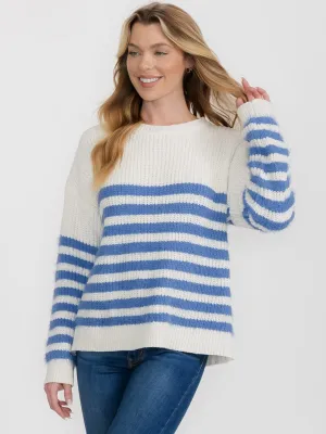 WOMEN'S LONG SLEEVE COLORBLOCK STRIPES PULLOVER SWEATER