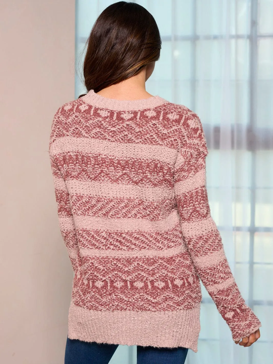 WOMEN'S LONG SLEEVE COLORBLOCK STRIPES PULLOVER SWEATER