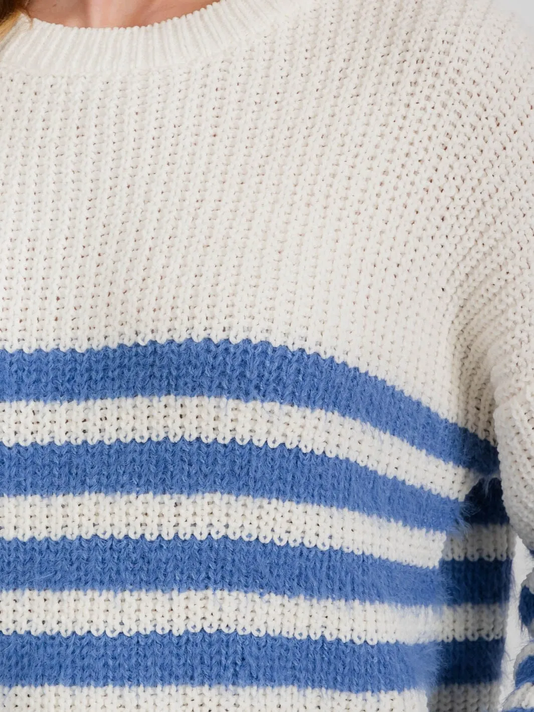WOMEN'S LONG SLEEVE COLORBLOCK STRIPES PULLOVER SWEATER
