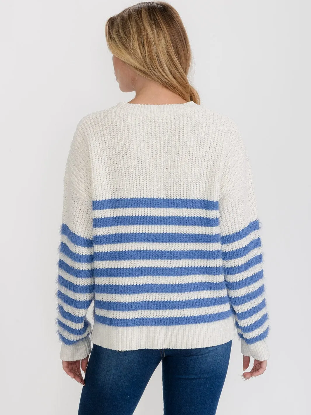 WOMEN'S LONG SLEEVE COLORBLOCK STRIPES PULLOVER SWEATER