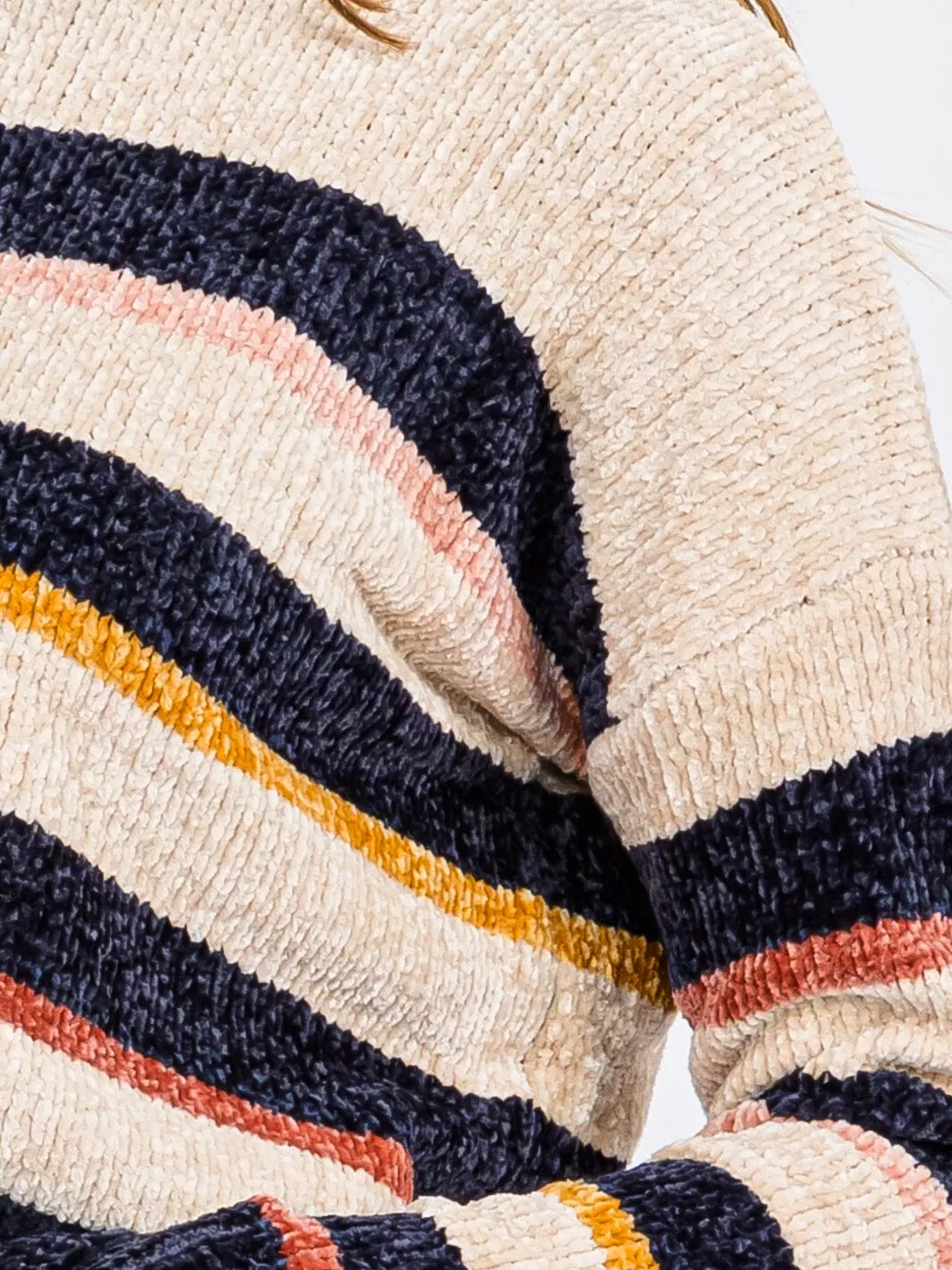WOMEN'S LONG SLEEVE COLORBLOCK STRIPES PULLOVER SWEATER