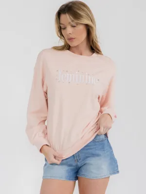 WOMEN'S LONG SLEEVE GRAPHIC PEARLS PULLOVER SWEATER