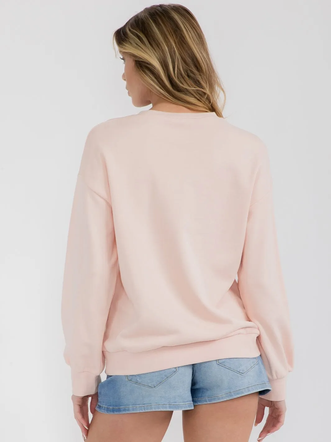WOMEN'S LONG SLEEVE GRAPHIC PEARLS PULLOVER SWEATER