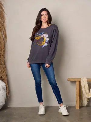 WOMEN'S LONG SLEEVE GRAPHIC PULLOVER SWEATER