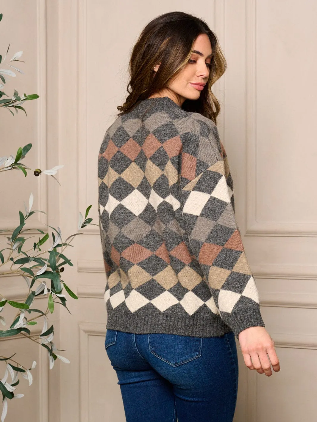 WOMENS LONG SLEEVE PULLOVER COLORBLOCK MULTI PRINT SWEATER