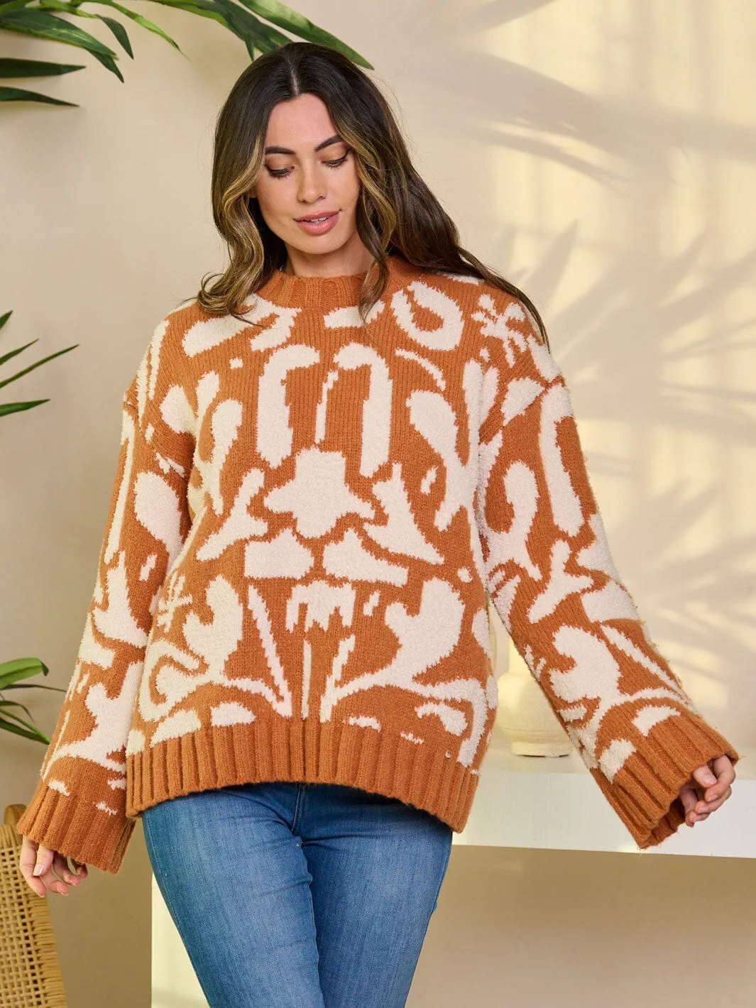 WOMEN'S LONG SLEEVE PULLOVER PRINTED SWEATER