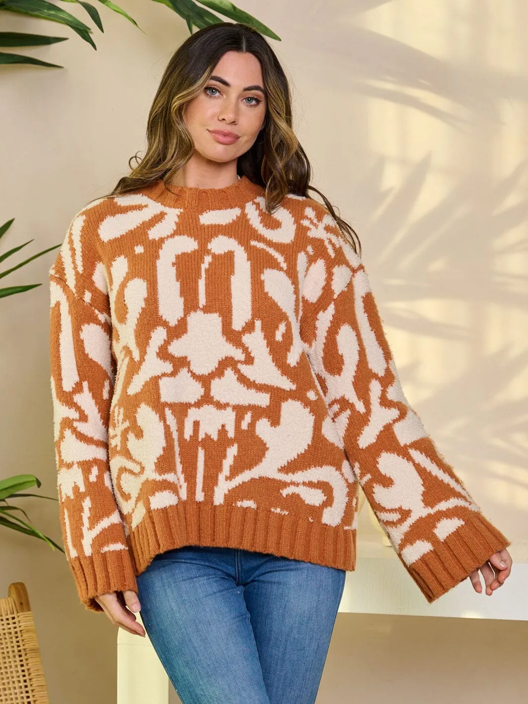 WOMEN'S LONG SLEEVE PULLOVER PRINTED SWEATER