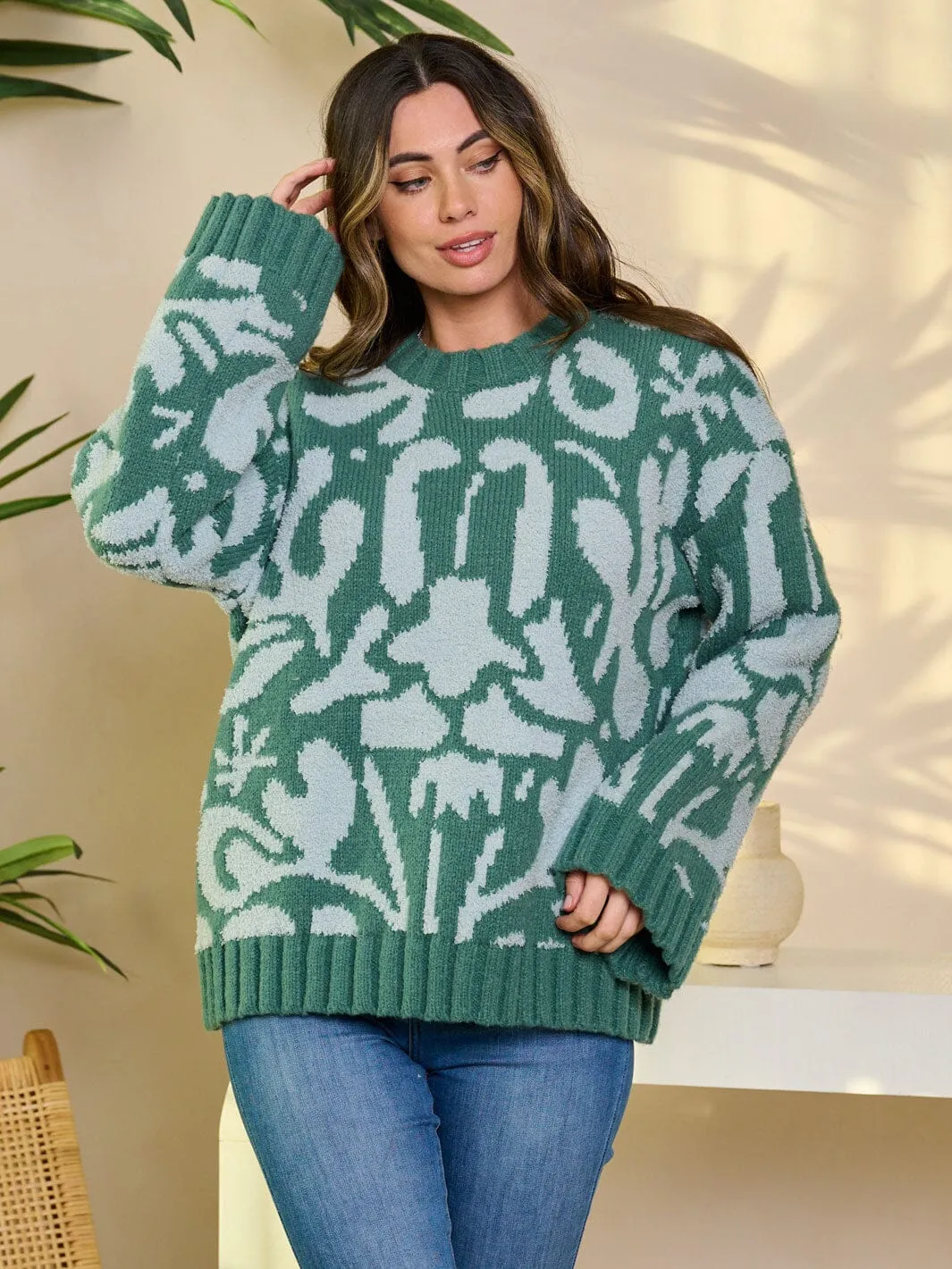 WOMEN'S LONG SLEEVE PULLOVER PRINTED SWEATER