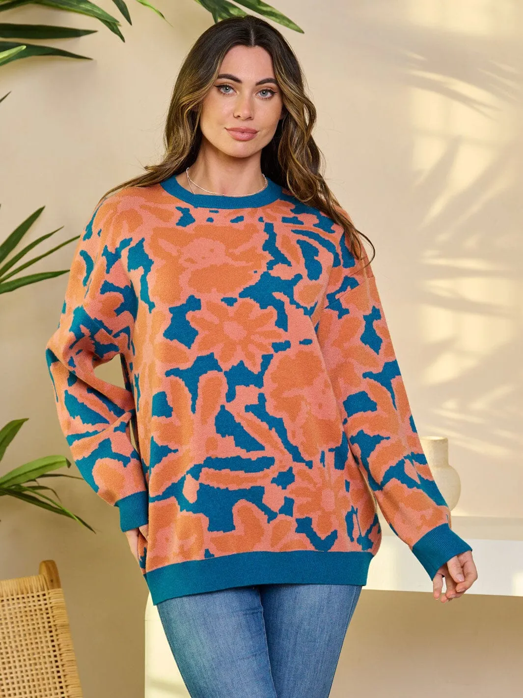 WOMEN'S LONG SLEEVE PULLOVER PRINTED SWEATER