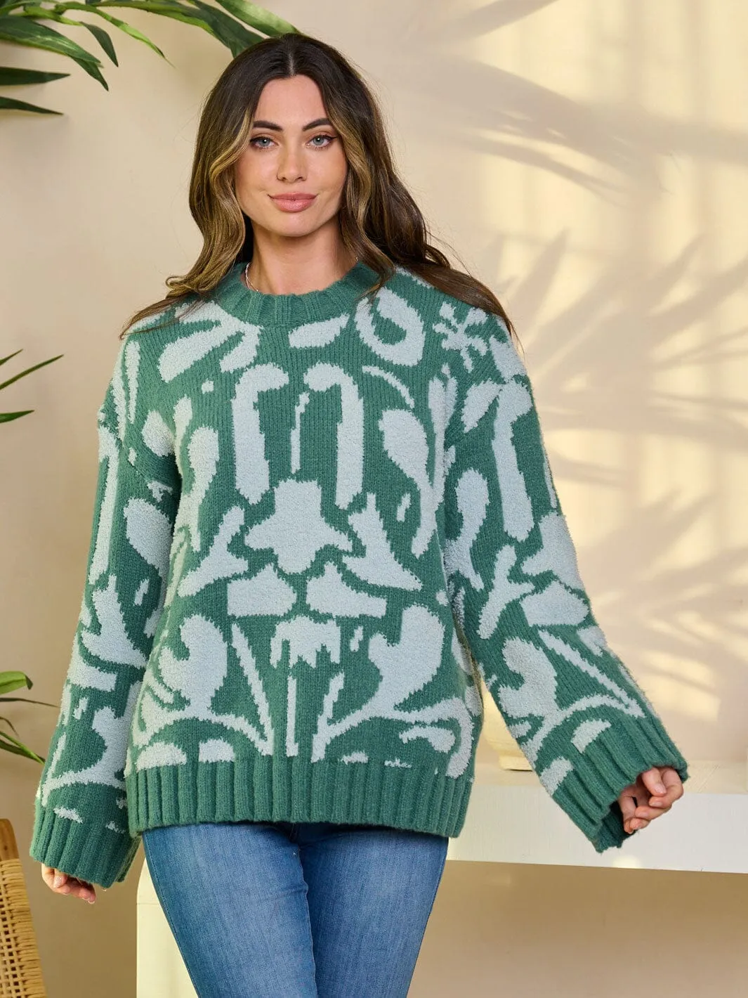 WOMEN'S LONG SLEEVE PULLOVER PRINTED SWEATER
