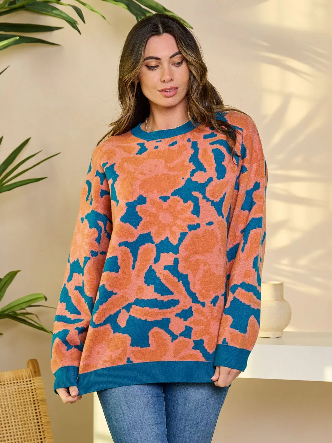 WOMEN'S LONG SLEEVE PULLOVER PRINTED SWEATER