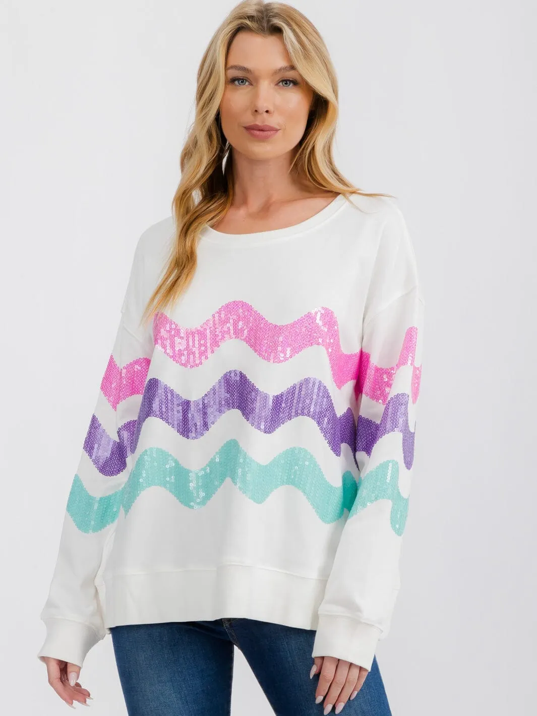 WOMEN'S LONG SLEEVE STRIPES COLORBLOCK PULLOVER SEQUINS SWEATER