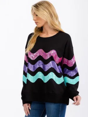 WOMEN'S LONG SLEEVE STRIPES COLORBLOCK PULLOVER SEQUINS SWEATER