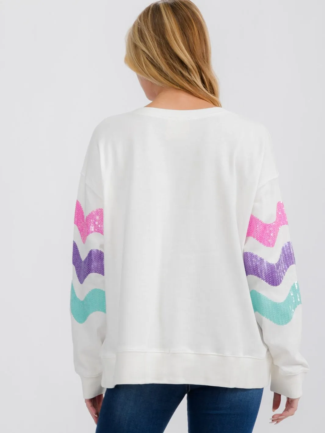WOMEN'S LONG SLEEVE STRIPES COLORBLOCK PULLOVER SEQUINS SWEATER
