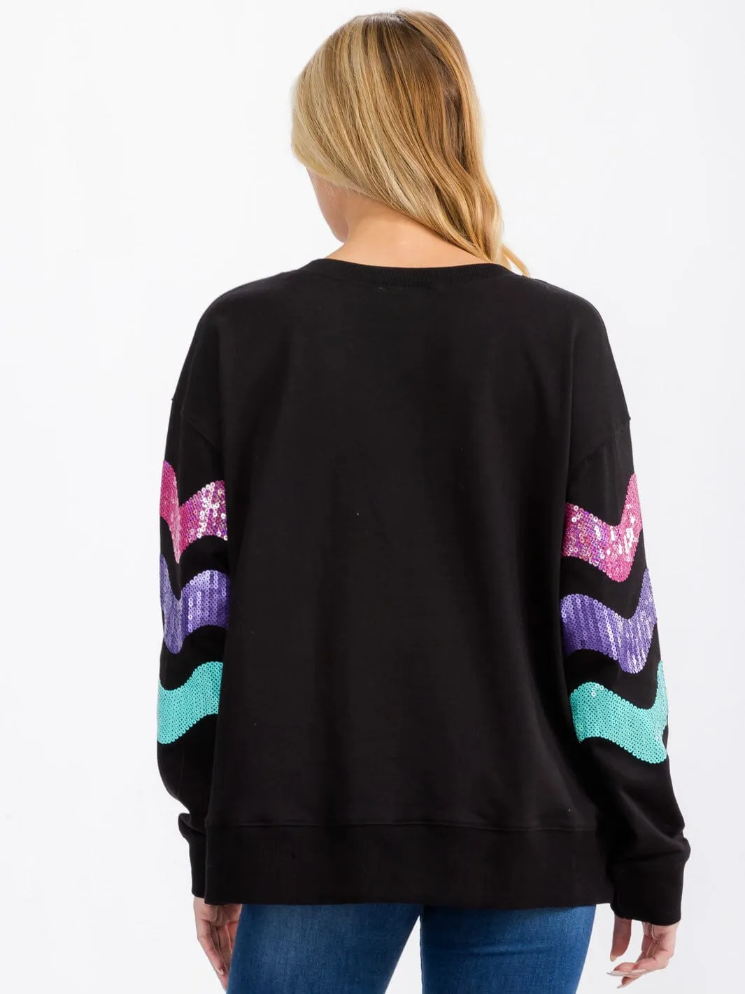 WOMEN'S LONG SLEEVE STRIPES COLORBLOCK PULLOVER SEQUINS SWEATER