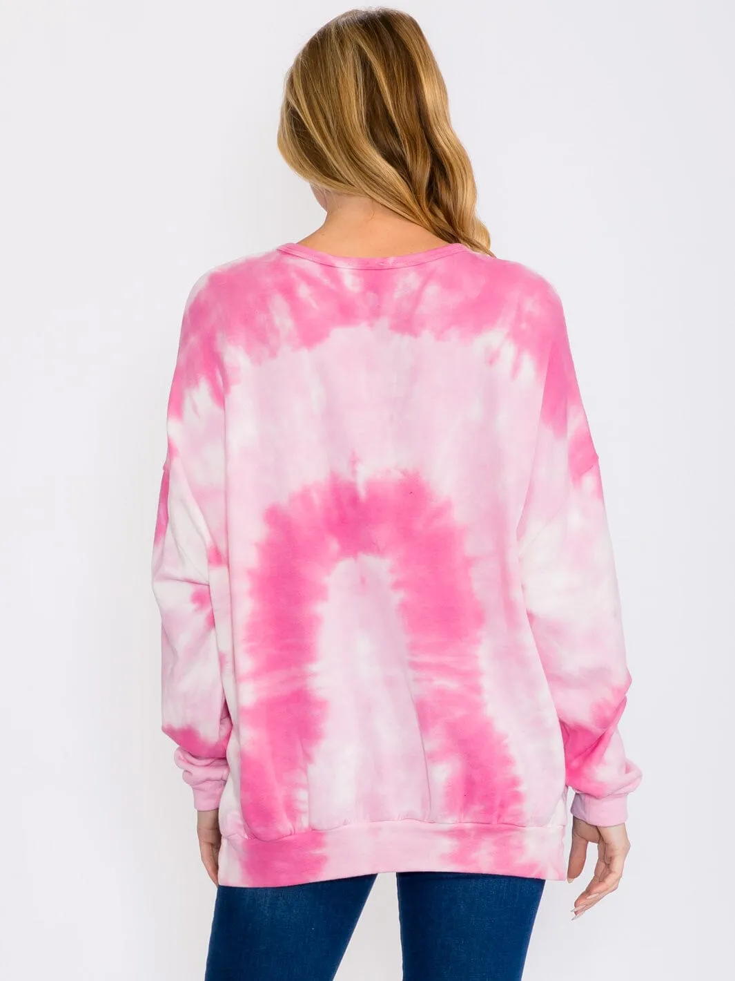 WOMEN'S LONG SLEEVES TIE DYE COLORBLOCK PULLOVER SWEATER