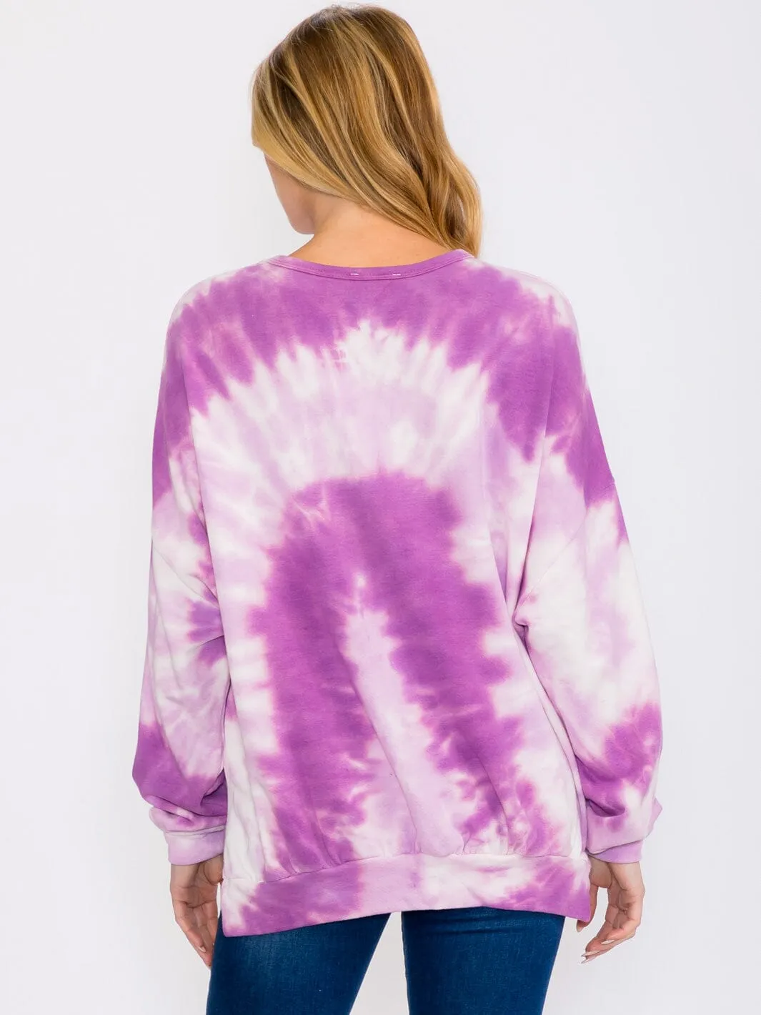 WOMEN'S LONG SLEEVES TIE DYE COLORBLOCK PULLOVER SWEATER