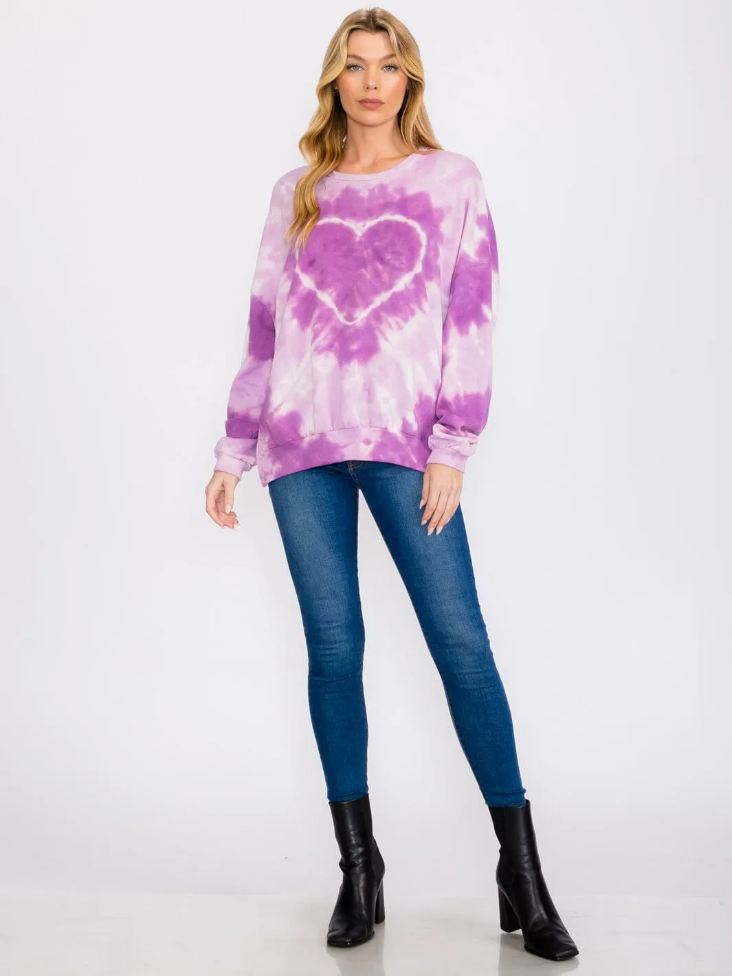 WOMEN'S LONG SLEEVES TIE DYE COLORBLOCK PULLOVER SWEATER