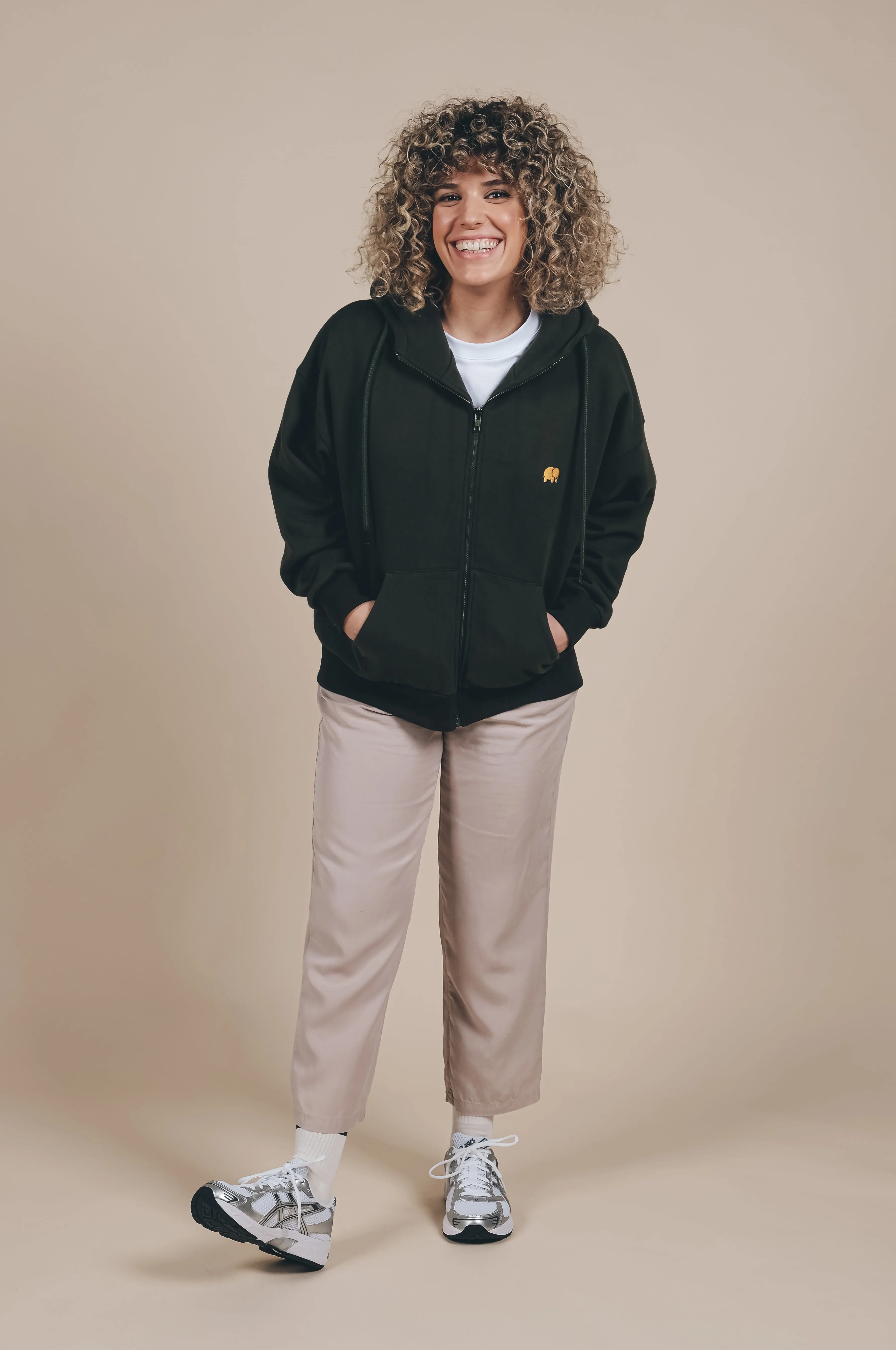 Women's Organic Essential Oversized Zip Hoodie Scarab Green