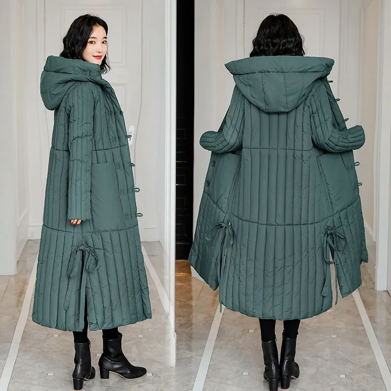Women's Padded Solid Puffer Coat with Calf-Length and Button Front