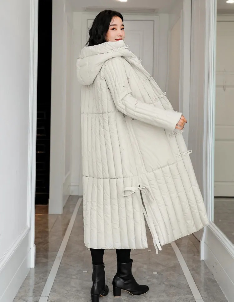 Women's Padded Solid Puffer Coat with Calf-Length and Button Front