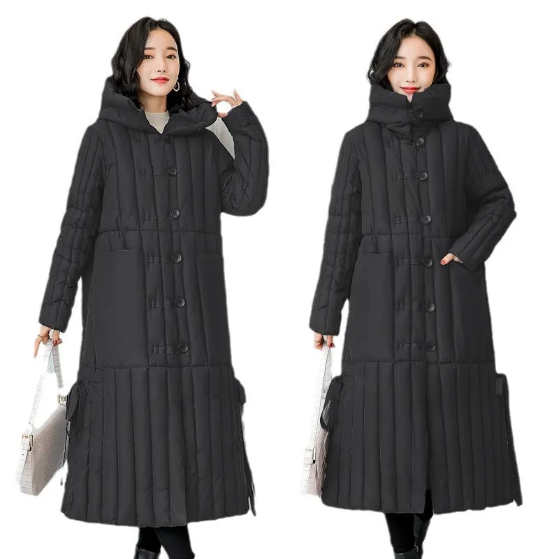 Women's Padded Solid Puffer Coat with Calf-Length and Button Front
