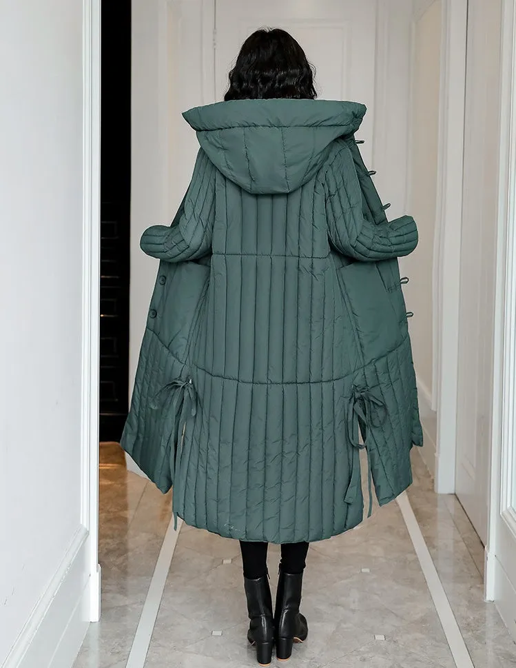 Women's Padded Solid Puffer Coat with Calf-Length and Button Front