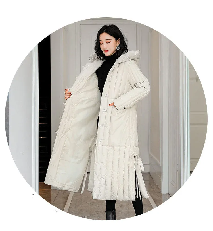 Women's Padded Solid Puffer Coat with Calf-Length and Button Front
