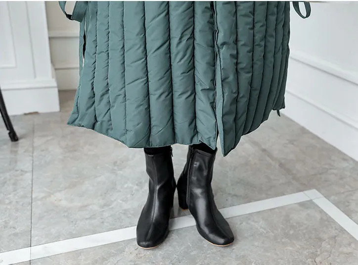 Women's Padded Solid Puffer Coat with Calf-Length and Button Front