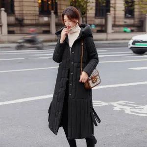 Women's Padded Solid Puffer Coat with Calf-Length and Button Front