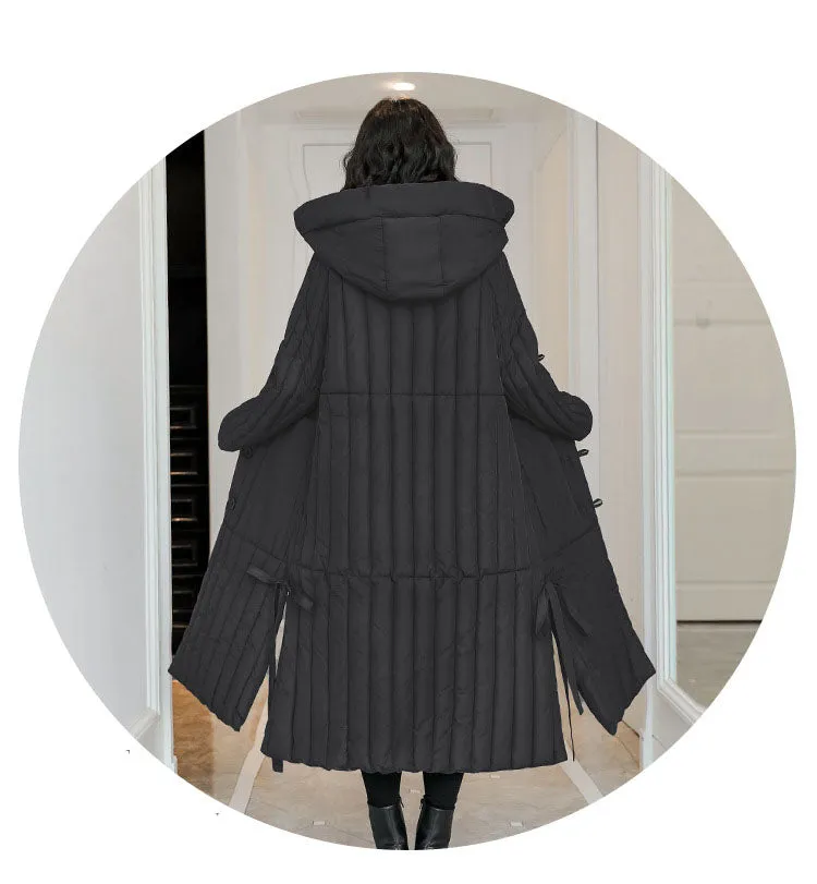 Women's Padded Solid Puffer Coat with Calf-Length and Button Front