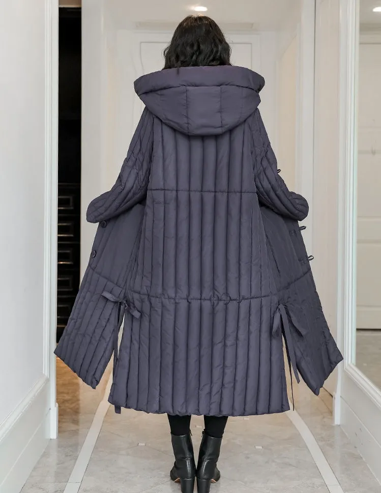 Women's Padded Solid Puffer Coat with Calf-Length and Button Front