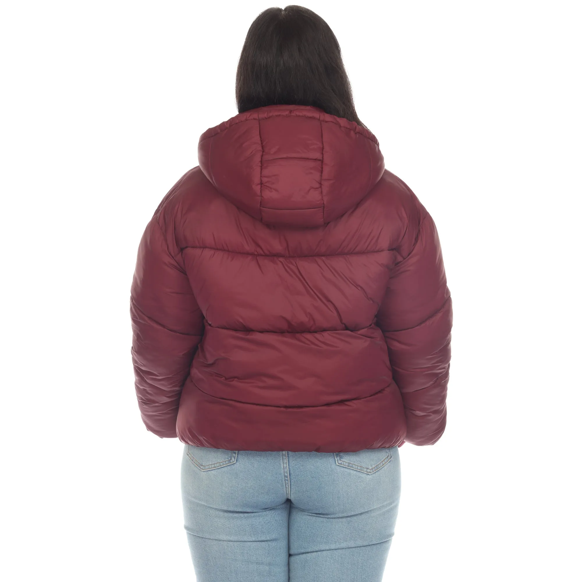 Women's Plus Size Full Front Zip Hooded Bomber Puffer Coat
