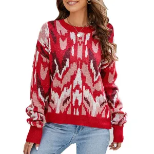 Women's Pullover Sweaters Long Sleeve Print Knitted Crew Neck Sweater Tops K643
