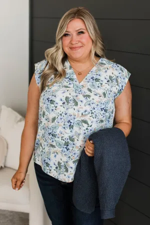 Words Of Praise Floral Top- Off-White & Blue
