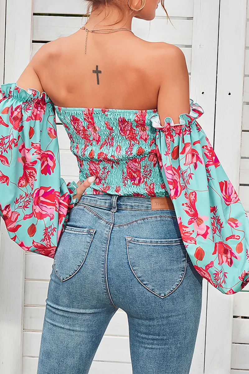 Xieyinshe Elegant Floral Patchwork Off the Shoulder Tops