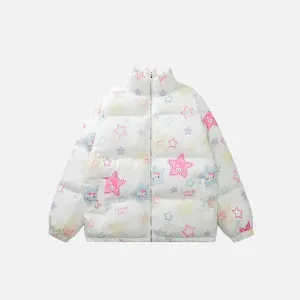 Y2K Retro Star Quilted Jacket with Classic Stand-Up Collar