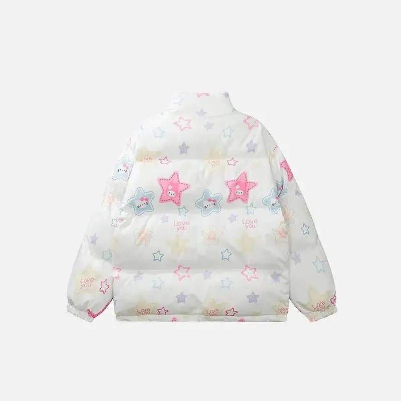 Y2K Retro Star Quilted Jacket with Classic Stand-Up Collar