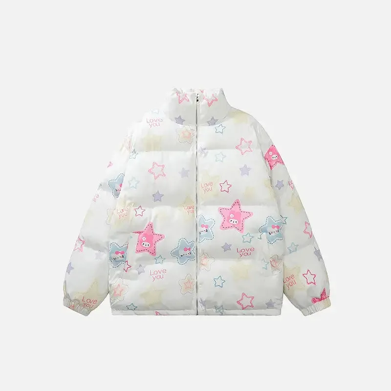 Y2K Retro Star Quilted Jacket with Classic Stand-Up Collar