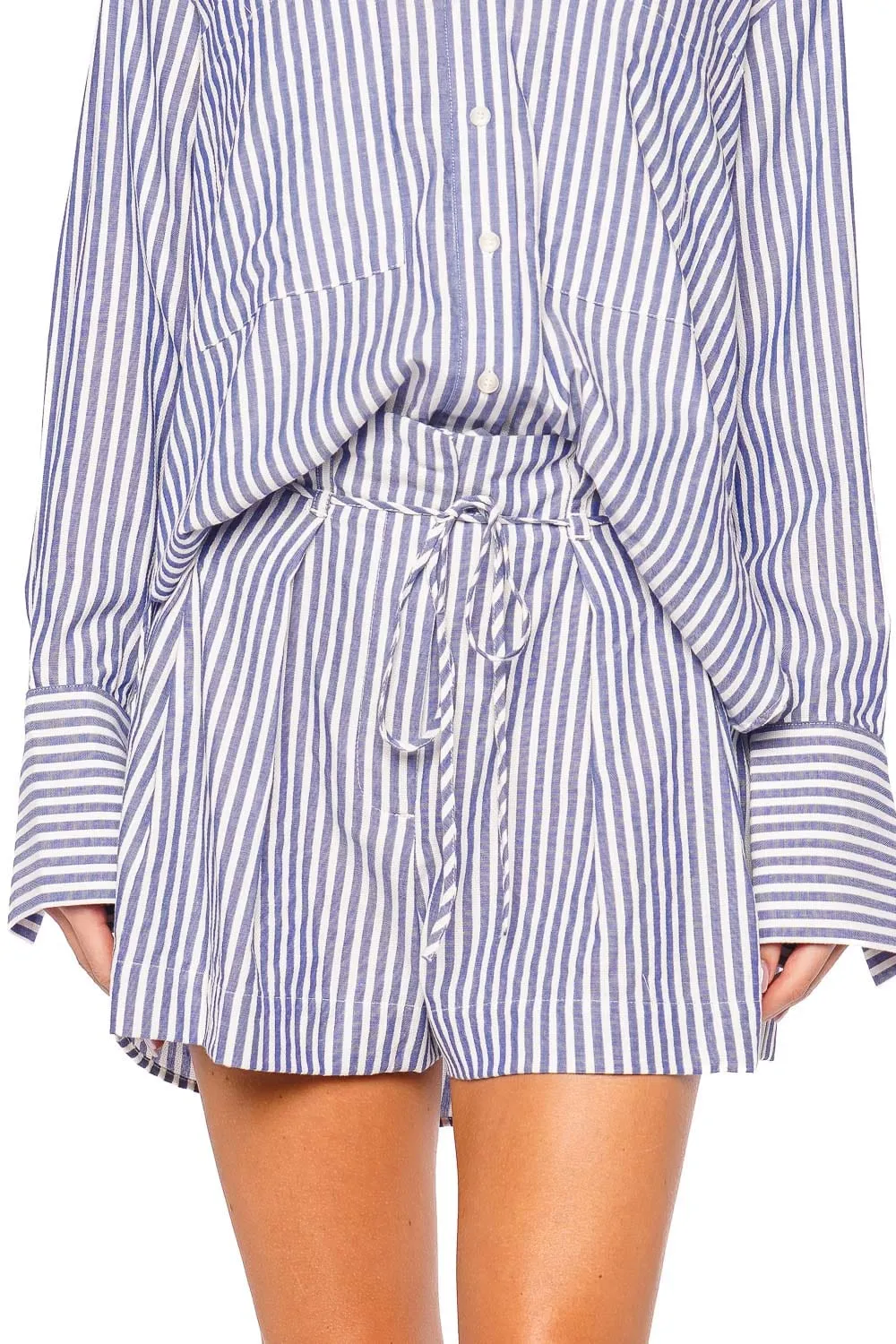 Yasmine Striped Chambray Belted Short