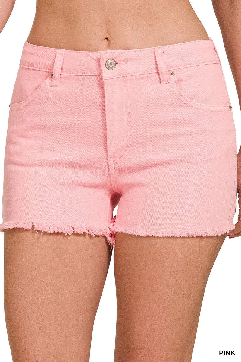 Zenana Acid Wash Frayed Hem Shorts