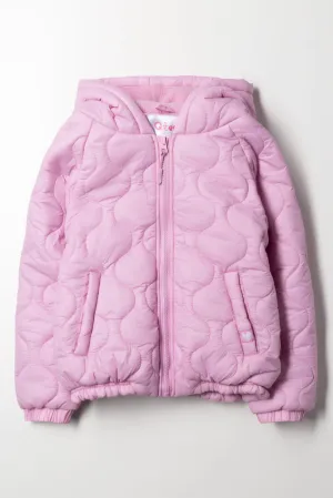 Zip Through Hooded Puffer Jacket Pink